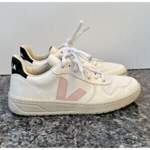 Veja V-10 Casual Sneakers Women's Size 7 White Pink Leather Low Top